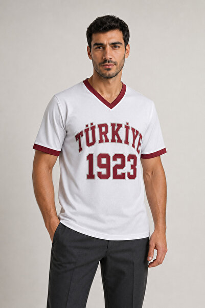 cc collection Unisex Τουρκία 1923 Τυπωμένο λευκό μπλουζάκι Kappa με λαιμόκοψη...