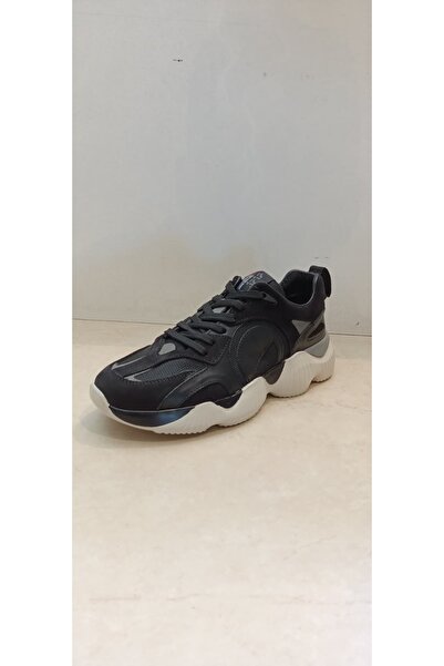 Erkek Kalın Tabanlı Sneaker Ayakkabı Gerçek Deri Siyah