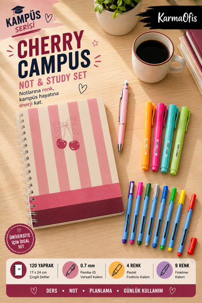 KarmaOfis Комплект университетски канцеларски материали от серия Campus Cherr...