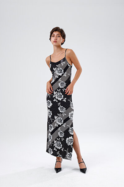 Sense Rochie din viscoză cu bretele, cu șliț și decorată cu paiete |   ELB367...