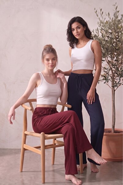 Farya Home Set of 2 High Waist Wide Leg Striped Camisole Summer Pajama Bottoms