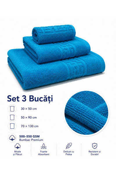 Generic Brand Set Prosoape din Bumbac Premium – 3 Bucăți, 500–550 GSM