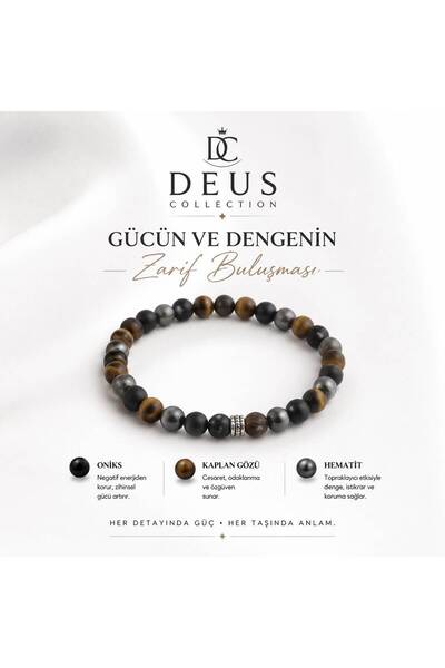 Doğal Taş Bileklik Kaplangözü Hematit Oniks 8 mm Unisex Erkek Bileklik Kadın Bileklik Kaplan Gözü