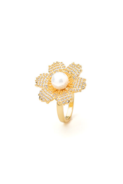 ElectraStore Inel Reglabil Auriu Pearl Flower