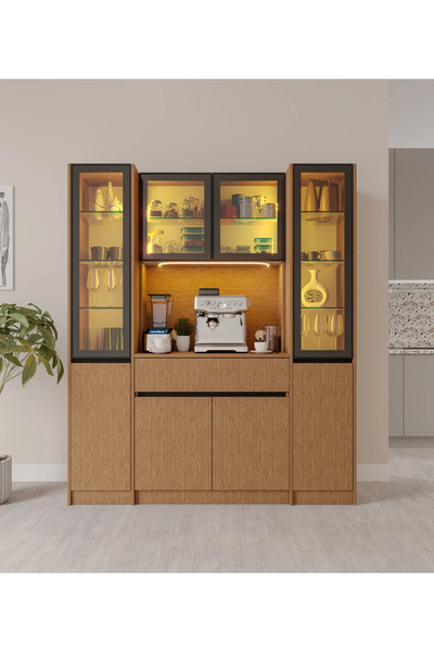 MaceraMobilya Bambu Maxi Komple MDF LED Aydınlatmalı Kahve Köşesi