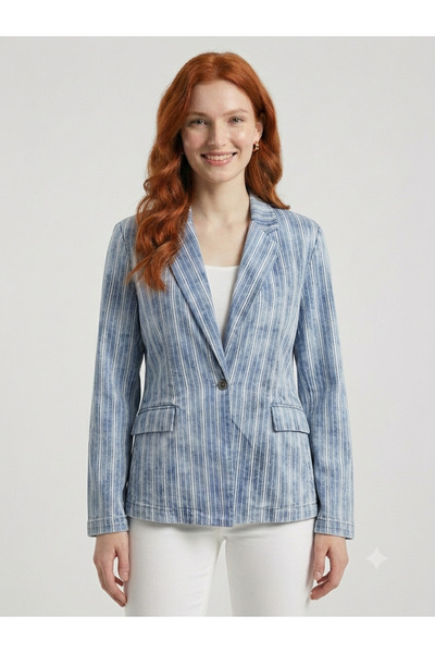 Neden Tekstil Women's Striped Denim Blazer Jacket