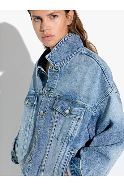 PARFOIS Kadın %100 Pamuk Yıkanmış Efektli Denim Ceket