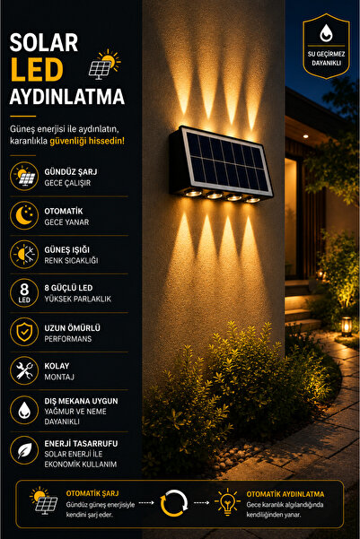 Gold ROYAL Çift Taraflı Güneş Enerjili İç ve Dış Mekan Dekoratif Duvar Aplik