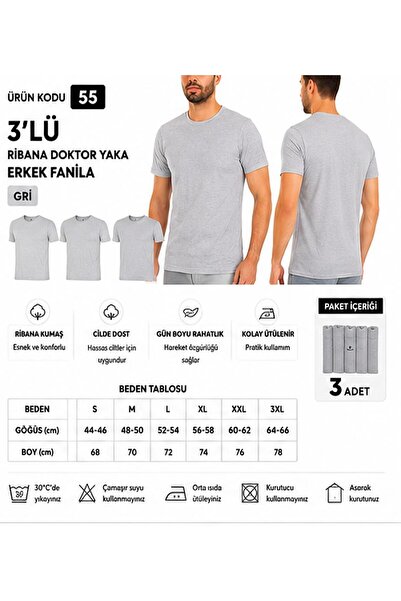 Yıldız Çamaşır Men's Ribbed Closed Collar 100% Cotton Undershirt (55-56-57) -...