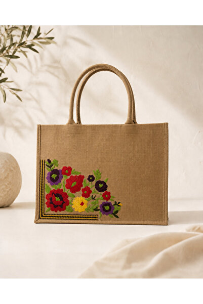 ICONE BAG Geantă de plajă Icone din țesătură de iută brodată, Geantă de plajă...