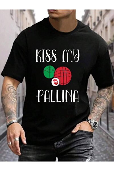 KYMC07 تي شيرت رجالي أسود 100% قطن بطبعة كرة البوتش المضحكة Kiss My Pallina، ...