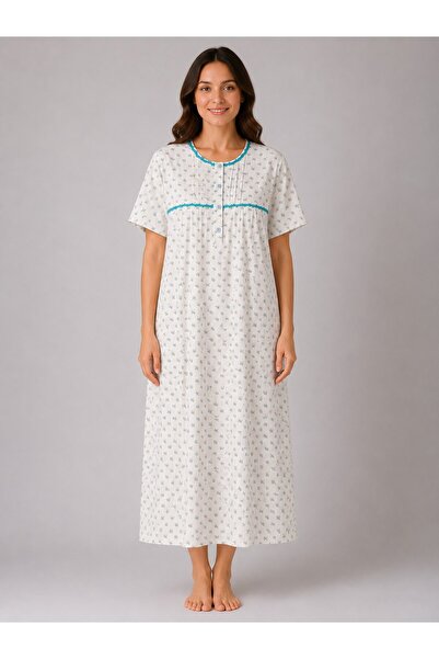 Alize Moda Short Sleeve Floral 100% Cotton Women's Nightgown