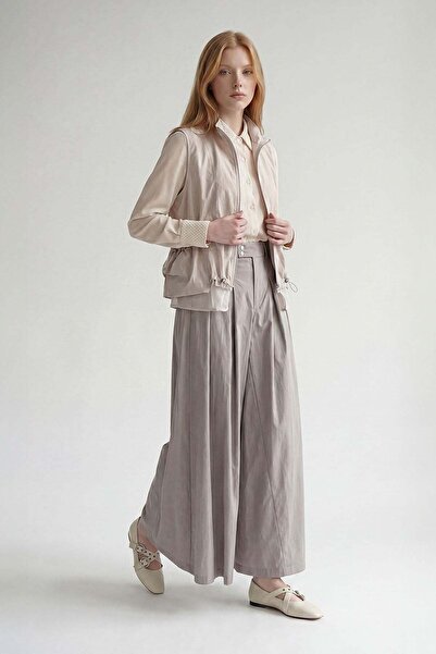 Levidor Gray Cotton Poplin Palazzo Trousers