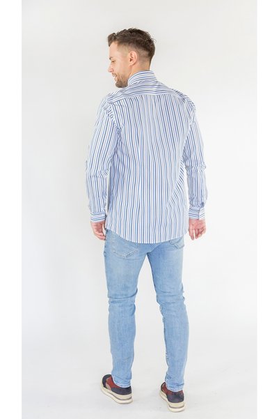 Valleventis Camasa slim casual cu dungi albastre si gri