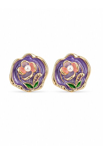 serelya Brass Purple Enamel Flower Figured Artistic Portrait Model Gold Color...