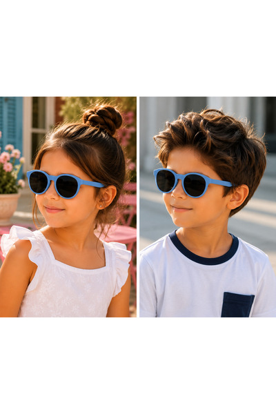 Bymiel Children's Light Blue Uv400 Protected Round Sunglasses – Unisex