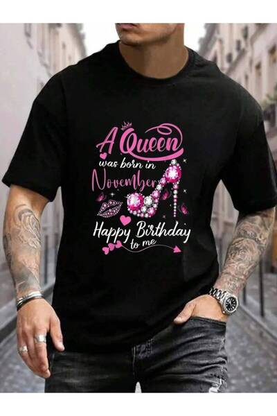 9TAY 100% Cotton Queens Are Born In November Women Birthday Men's Black Vacat...