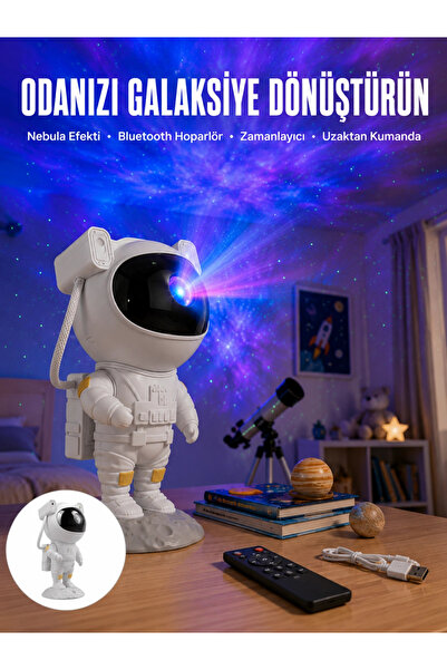 shopwave Astronot Bluetooth Hoparlör Gökyüzü Projektör Gece Lambası