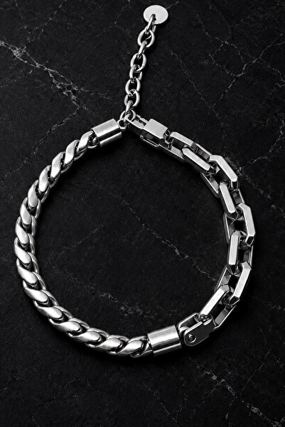 OSMANLI GÜMÜŞ Women's Men's Double Form Twisted and Cornered Chain Model Silv...