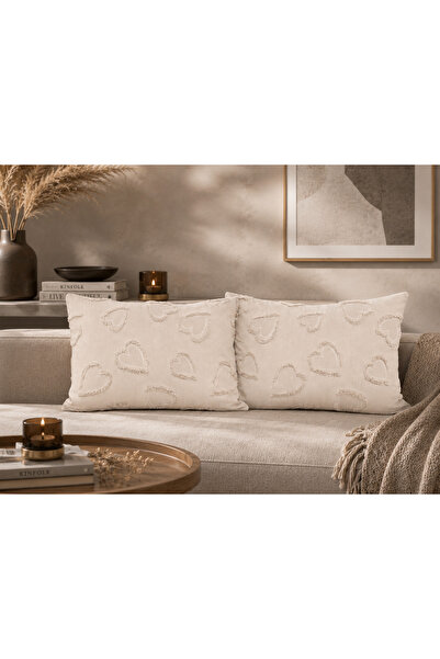 Home 2’li Şönil Kalp Desenli Yastık Kılıfı Seti 47x67 cm %100 Pamuk