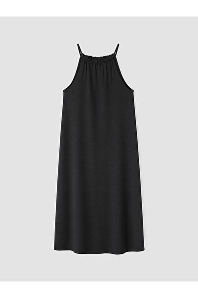 LC Waikiki Black Plus Size Halter Neck Dress