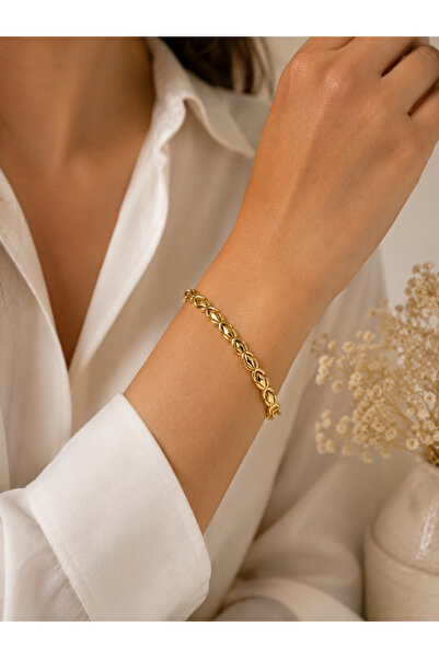 Yonida Jewelry 14K Gold Renk Kaplama Dolgulu Çapraz Tasarım Luxury Bileklik