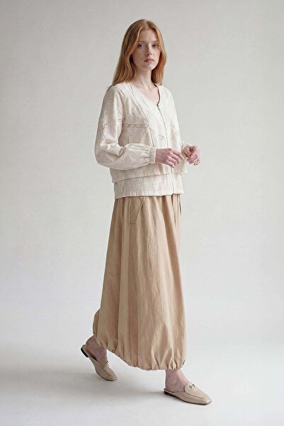 Levidor Beige Elastic Waist Balloon Skirt
