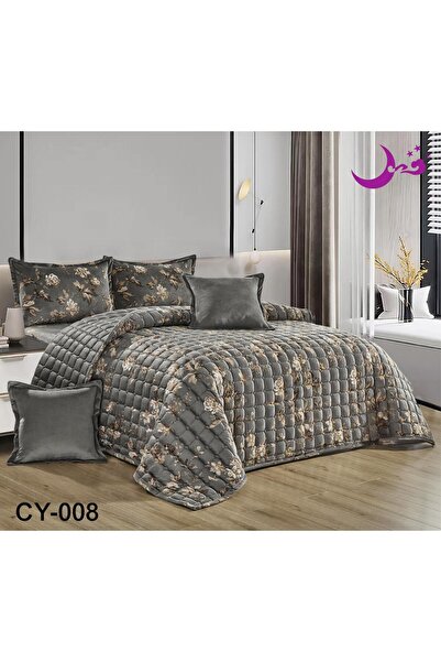 BIET ALMAFROSHAT Velvet Compressed Quilt Set with Jacquard Bed Runner 6Pcs Set