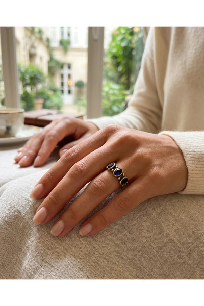 Dorvina Navy Blue Stone Authentic Bronze Vintage Adjustable Women's Ring Spec...