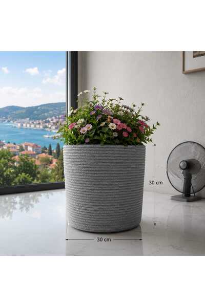 SHLM TEKSTİL 30X30 Handwoven Flower Pot, Jute Flower Pot, Decorative Flower Pot