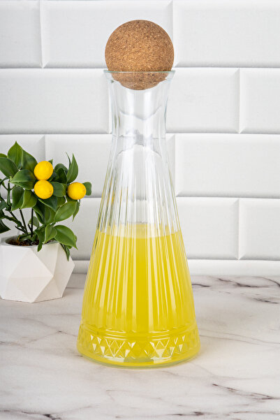 Minya Home Ahşap Modern Kapaklı Cam Karaf Limonata Şişesi Vazo Şişe Sürahi