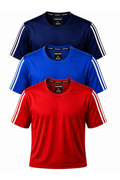 Karatopak Tricou sport din țesătură respirabilă, cu 3 dungi pe mâneci și func...