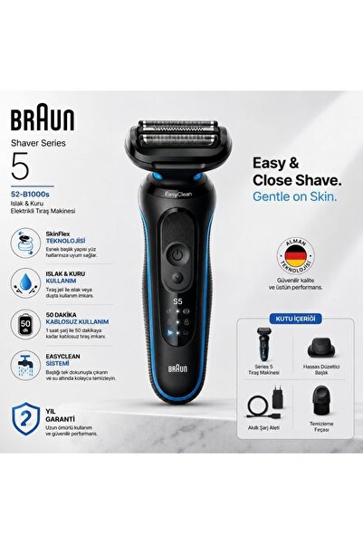 Braun Series 5 Mavi Elektrikli Tıraş Makinesi, Islak ve Kuru Kullanım, Kablos...