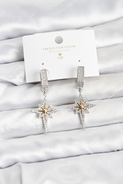 Mega Bazaar Zircon Stone Silver Color Brass Polar Star Model Women's Earrings