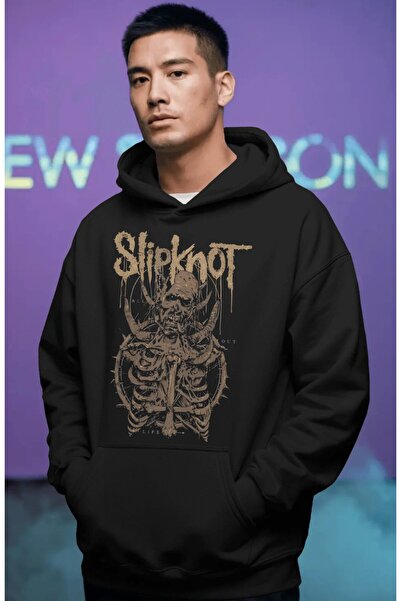 SEVBANO Hanorac premium oversize unisex cu imprimeu frontal Slipknot Rock Met...