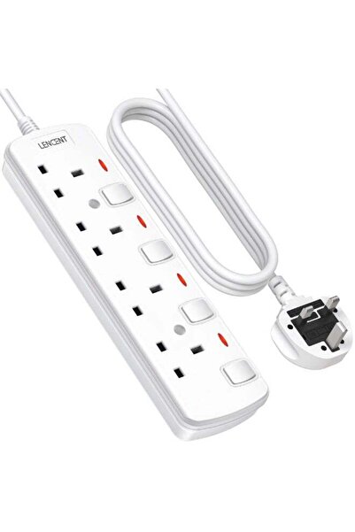 LENCENT 4 Way Extension Lead UK 3 Pin Grounded Socket Outlets Power Strips Pl...