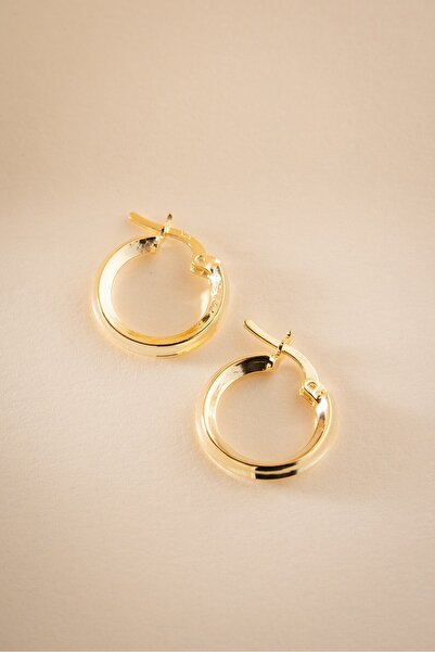 Nereze 925 Ayar Gümüş Gold Kaplama Kalemli 15 mm Sade Şarnel Küpe