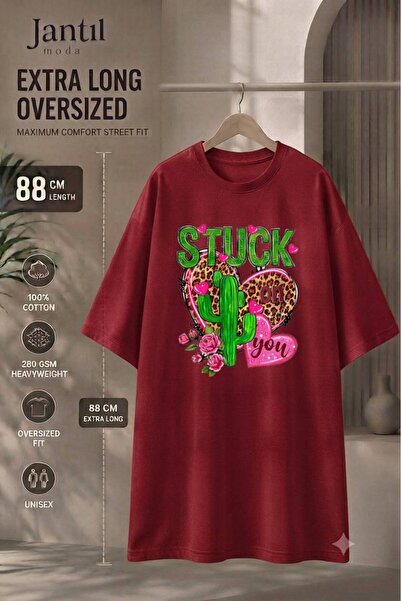 JANTIL MODA Tricou cu guler tip cactus și inimă de leopard, cu textul „Stuck ...