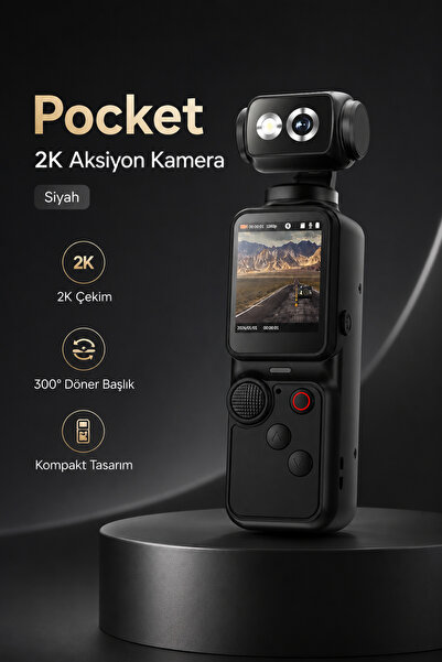 Tinytek Pocket 2K Aksiyon Kamerası 300° Döner Başlık Otomatik Odak Dolgu Işığ...