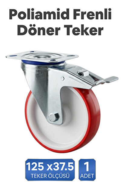 Badem10 Frenli Döner Tablalı Poliamid Teker 125 mm Rulmanlı Sanayi Tipi 180 K...