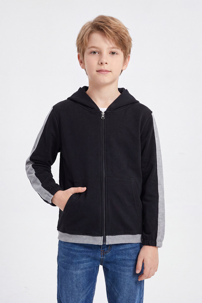 FYK KİDS Boy's Striped Detailed Zippered Hooded Sweatshirt