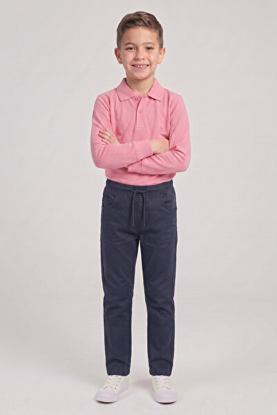 nacar çarşı Boy's Pink Long Sleeve Polo Neck T-Shirt Navy Blue Ribbed Waist C...