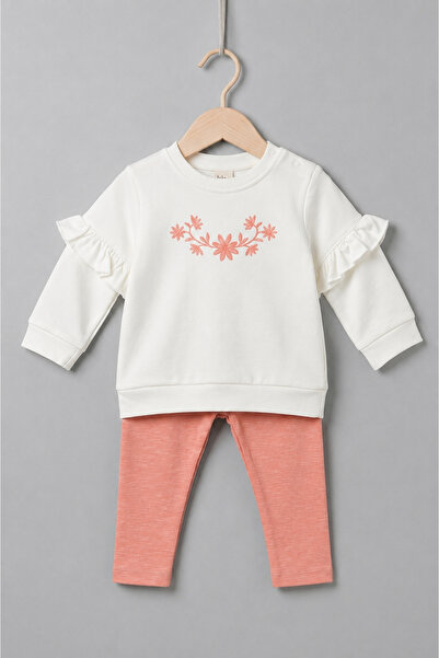 Bip Baby Floral Embroidered Sleeves Ruffled Two-Thread Baby Kids Two-Piece Set