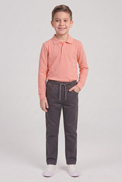 nacar çarşı Boys' Salmon Long Sleeve Polo Collar T-Shirt Smoked Ribbed Waist ...