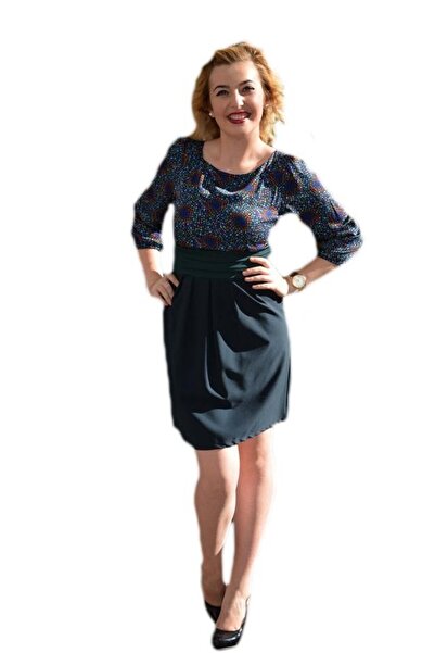 OEM Rochie casual, de culoare bleumarin cu top turcoaz-albastru