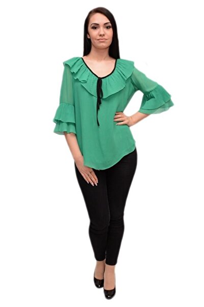 OEM Bluza casual de primavara-vara, nuanta de verde cu detalii negre