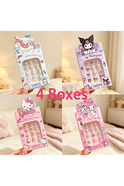 Choice6 4jian Sanrio 12Pcs Kids False Nails Set My Melody Kuromi Cinnamoroll ...