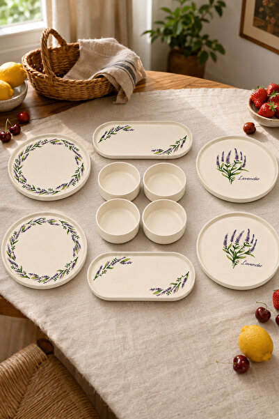 Papart Lavanta 10 Parça 4 Kişilik Handmade Stackable Seramik Tabak Seti Premi...