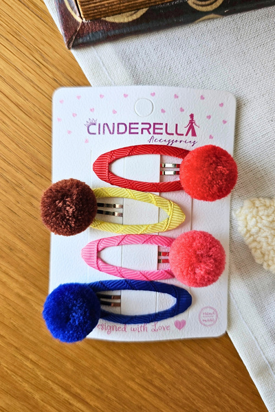 Cinderella مجموعة من 4 مشابك شعر ملونة زاهية للفتيات - مشبك شعر ناعم بمشبك جانبي