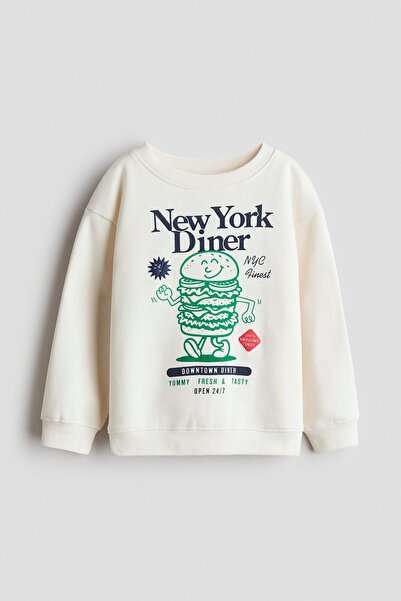 H&M Baskılı ve İçi Tüylü Sweatshirt